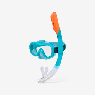 Kit Snorkeling Maschera Antiappannante Adulto Comfort Drytop 100 Azzurro Kit Snorkeling